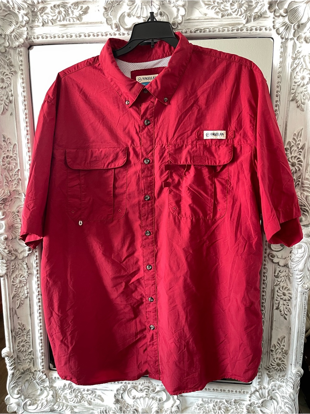 Magellan Outdoors Men's Short Sleeve Button-Down Shirt - Red